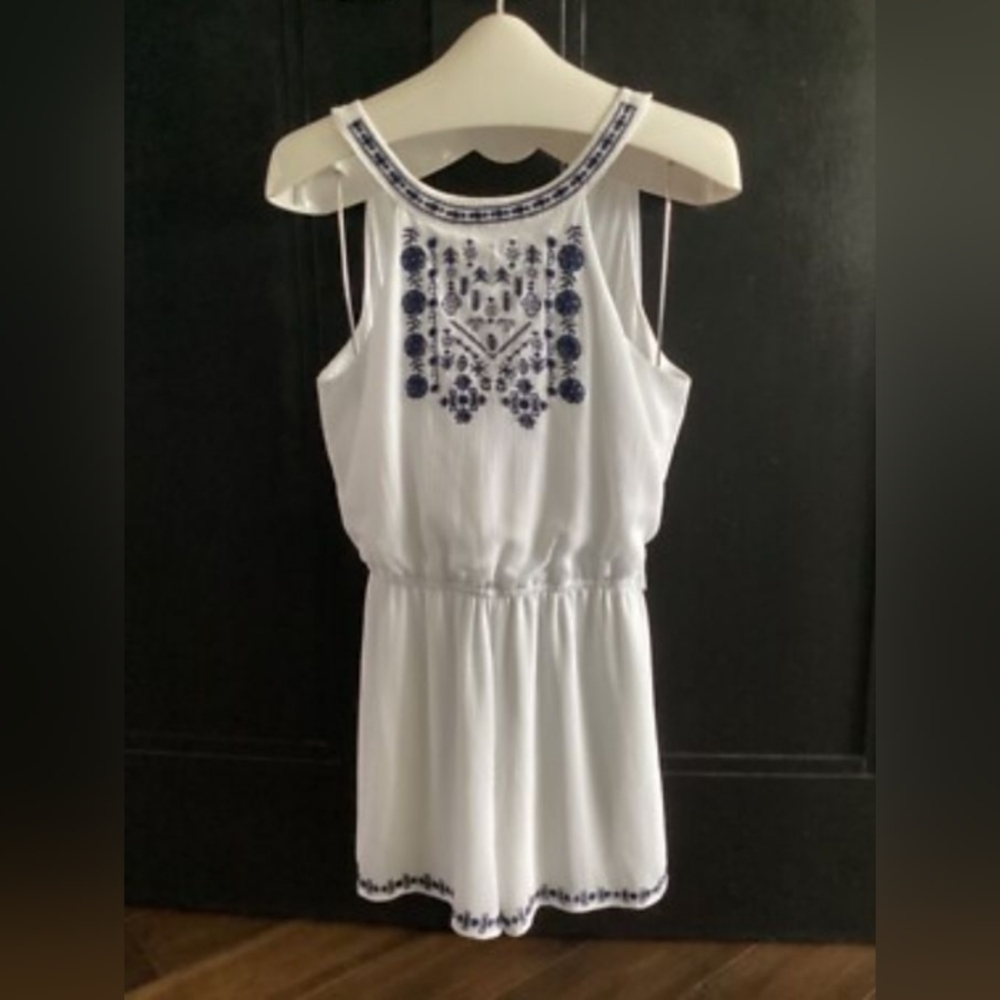 Embroidered White and Blue Women's Top and Shorts